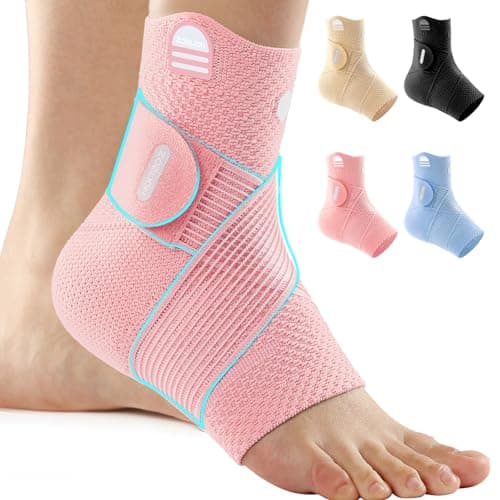 ZOELION Ankle Brace Compression Support with Removable Fishnet Strap, 3D Knit Plantar Fasciitis Relief Achilles Tendonitis Brace, Ankle Compression Sleeve for Pain Relief & Injury Healing, Pink/M