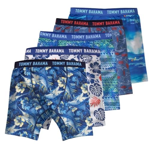 Tommy Bahama Boy's 5-Pack Athletic Compression Shorts - Soft, Tag Free Sports Underwear Multipack for Kids and Toddlers (Blue/Green/White, Size 6)