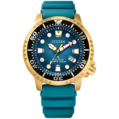 Citizen Promaster Dive Eco-Drive Watch, 3-Hand Date, ISO Certified, Luminous Hands and Markers, Rotating Bezel, Teal/Gold Tone