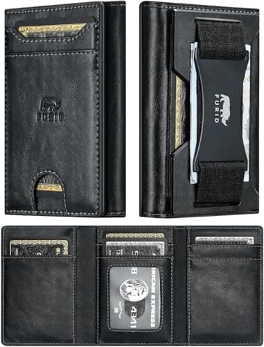 furid Genuine Leather Wallet for Men: RFID Thin Trifold Front Pocket Credit Card Holder - Slim Minimalist Wallet with Metal Plates and Cash Band - Gift for Husband Father on Anniversary Birthday