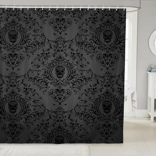 Feelyou Black Gothic Damask Shower Curtain for Bathroom Decor 72"x78"