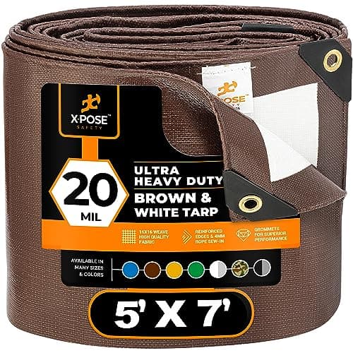 Xpose Safety 5' x 7' Ultra Heavy Duty Tarp - 20 Mil Waterproof Tarps for Camping, Outdoor Adventures & Tent Cover, UV Protection, Reinforced Corners, All-Weather Durability