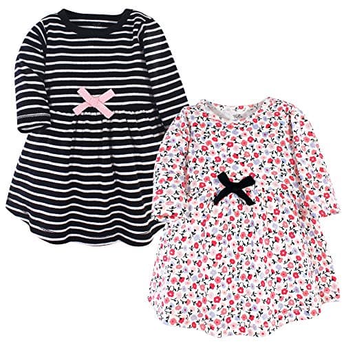 Touched by Nature Girls, Toddler, Baby and Womens Organic Cotton Short-Sleeve and Long-Sleeve Dresses, Ditsy Floral Long Sleeve, 12-18 Months