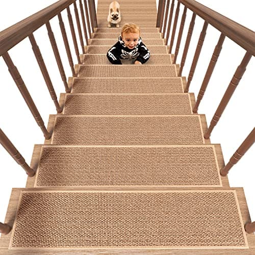 PADOOR Non Slip Stair-Treads, Rubber Backing Stair-Runners for Wooden Steps, 1PCS Residue Free Carpet Stair Treads for Kids and Dogs 8"x30" Beige
