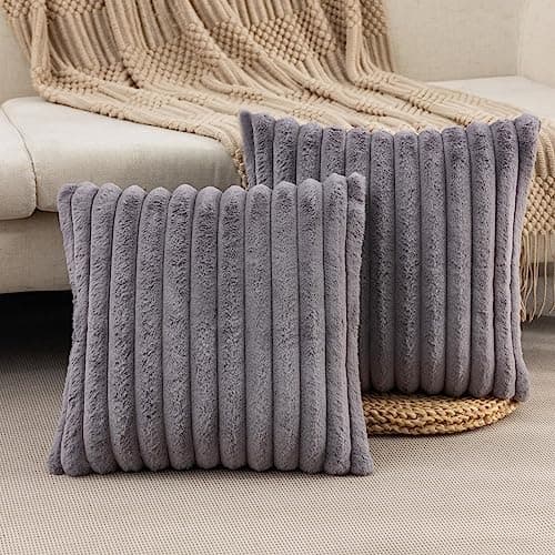 ZLINA Faux Fur Decorative Throw Pillow Covers 24 x 24 Inch,Dark Grey