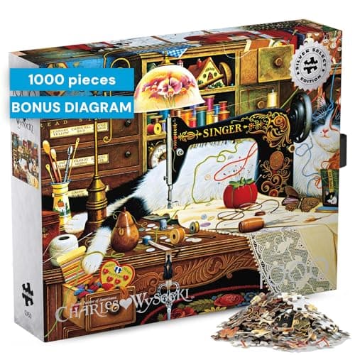 Buffalo Games - 1000 Jigsaw Puzzle Pieces Silver Select Maggie the Messmaker Charles Wysocki, Premium Giftable Foil Box, Poster, Made in USA