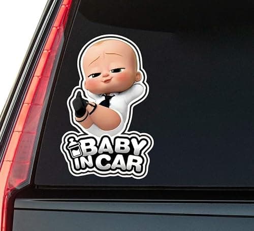 Boy Baby in Car Window Vinyl Decal Sticker 6" (White), Waterproof Vinyl Decals for Many Purpose Like Cars, Trucks, Laptops, Phones, Windows and More