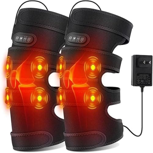 Knee Massager with Heat, Heating Pad for Knee Pain, Heated Knee Brace, Heated Knee wrap, 12V Direct Plug Power Supply, 3-Level Heating, 5 Massage Modes
