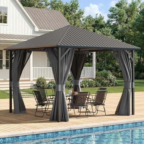 UDPATIO 10'x10' Hardtop Gazebo, Outdoor Gazebo with Galvanized Steel Roof, Weather-Resistant Patio Gazebo for Deck, Backyard, Garden, Grey