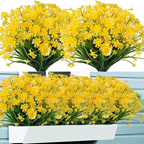 NOV FIRE Outdoor Artificial Daisies Flowers,20 Bundles UV Resistant Fake Flowers Outdoor Faux Plastic Flowers Plants Shrubs for Indoor Outside Decoration(Yellow)