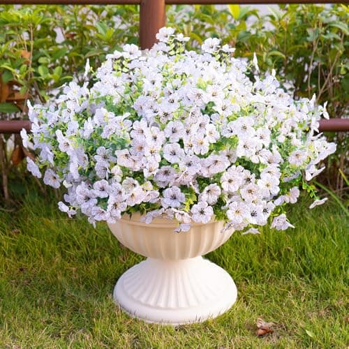 Artificial Fake Flowers Plants for Outdoors Spring Summer Decoration,Faux Flowers Silk Daisy Plants Greenery Realistic UV Resistant for Outside Planters Front Porch Patio Boxwood 16 Bundles Home White