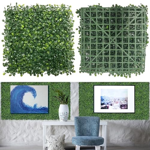 Grass Wall Decor,Paistao Privacy Fence Screen,Greenery Backdrop Panels,10"x 10"24Pcs Artificial Boxwood Fake Grass Wall for Indoor,Outdoor,Patio,Garden,Backyard