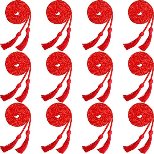 Cagemoga 12 Pieces Graduation Honor Cord Braided Honor Cord with Tassel Graduation Decoration Braided Cords for Graduation Students Grad Days and Graduates Photography (Red)