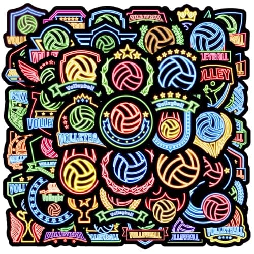 50pcs Neon Volleyball Waterproof Vinyl Stickers - Volleyball Decorations & Party Favors Gifts for Laptop, Water Bottle, Skateboard