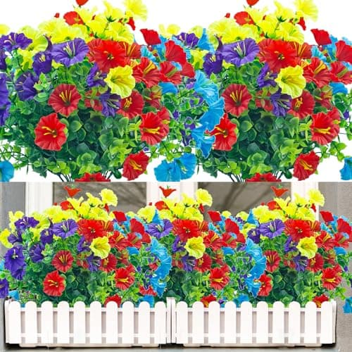 NOV FIRE Artificial Outdoor Flowers UV Resistant - 8 Bundles Outdoor Fake Flowers Realistic Faux Plastic Plants Perfect for Outside Indoor Decoration(Mix Colors)