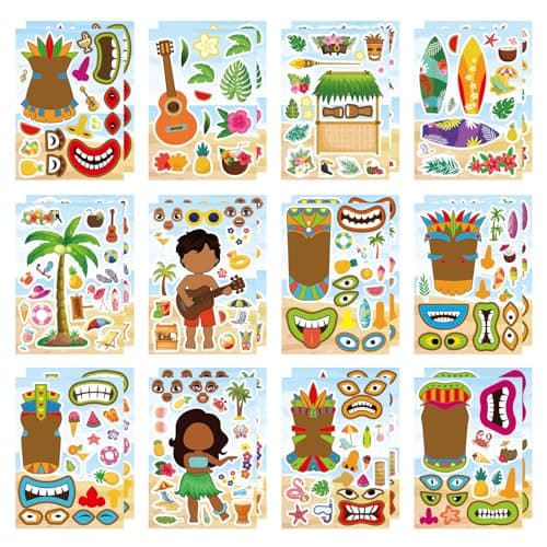 Summer Stickers, Hawaii Make a Face Sticker, Aloha Tiki Totem