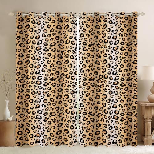 Feelyou Brown Leopard Bedroom Darkening Drapes Safari Animal Fur Window Curtains Leopard Stripes Blackout Curtains Kids Boys Girls Animal Fur Window Treatments (2 Panels, 42 x 84 Inch)