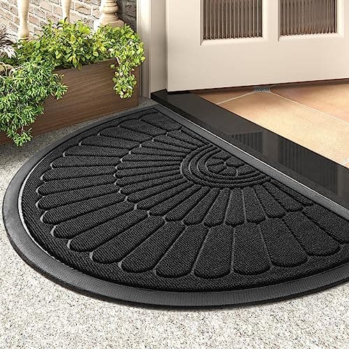 tchdio Door Mat Outdoor Indoor Entrance Doormat-Semicircular Durable Rubber Non Slip Front Door Mat for Outside Inside Entry Entryway Dirt Trapper WelcomeMat for Muddy Paws and Shoes-Black 24”x36”