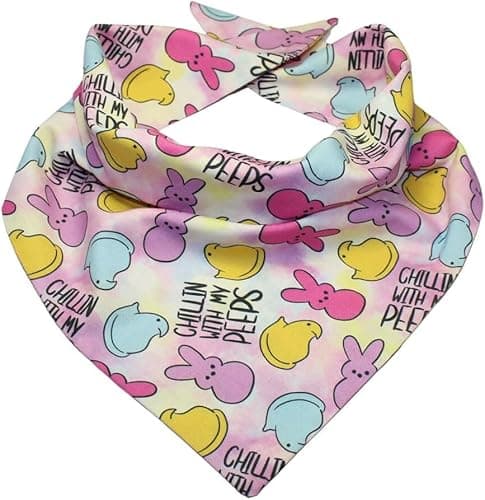 Easter Dog Bandanas, Chillin with My P-ps Dog Scarfs for Boy and Girl, Adjustable Pet Scarves for Small Medium Large Dogs (Happy Easter, Small)