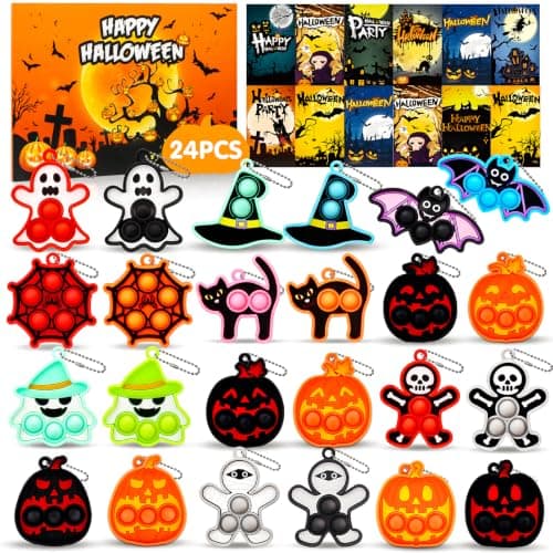 Halloween Party Favors for Kids 24 PCS Halloween Pop Fidget Keychain,Halloween Toys Treats for Kids,Halloween Goodie Bag Stuffers,Halloween Classroom Prizes,Halloween Fidget Toys