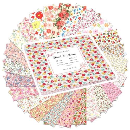 Pre-Cut Cotton Fabric Squares (42pcs 10'' Floral)