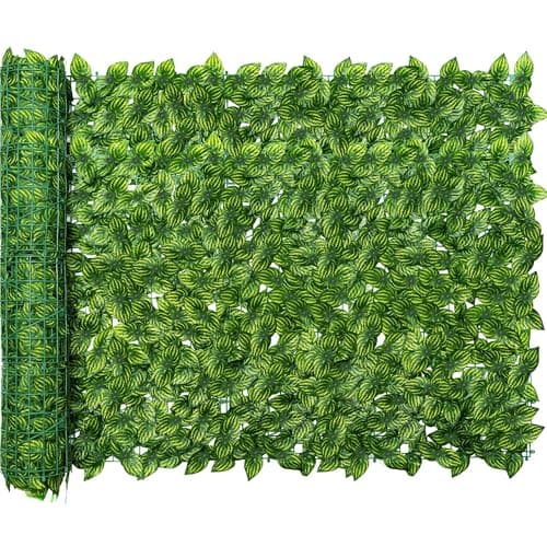 Jinwu Artificial Ivy Privacy Fence Screen (2 Rolls, Total 69x98.4 inch), Expandable Faux Privacy Fence with 80 pcs Zip Ties, Decoration for Outdoor Garden, Printed Watermelon Leaf