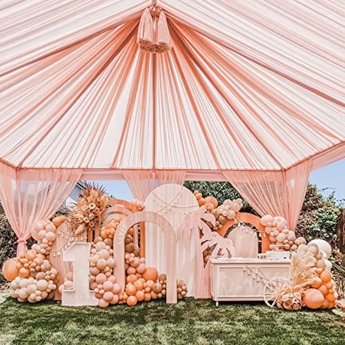 MoKoHouse Chiffon Wedding Ceiling Drapes 6 Panels 5ftx10ft Light Peach Sheer Fabric Swag Drapes for Ceremony Reception Stage Arch Backdrop