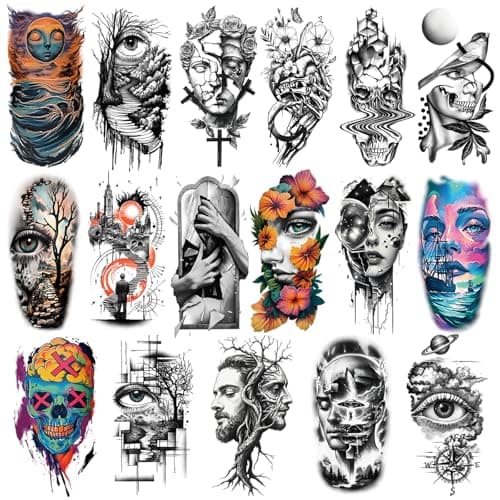 Yazhiji 47 Sheets Magical Realism Temporary Tattoo Adults Kids, Graphics Micro-realism Geometry Fake Arm Tattoos for Women Men Boy Girl