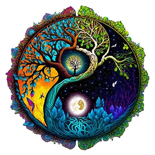 Jigfoxy Wooden Puzzle for Adults, Tree of Life Wooden Jigsaw Puzzles, Unique Zen Shape Puzzles, Christmas Thanksgiving Gifts for Family Friend(S-7.9 * 7.9in-100psc)