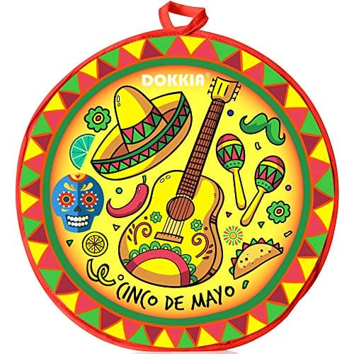 DOKKIA Tortilla Warmer Taco 12 Inch Insulated Cloth Pouch - Microwavable Use Fabric Bag Servers Holder to Keep Flour Burrito Warm (12 Inch, Cinco De Mayo Guitar Sombrero Maracas)