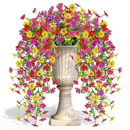 Der Rose UV Resistant Artificial Hanging Flowers for Outdoors, 2Pcs Silk Fake Dasiy Faux Hanging Flowers for Outdoor Planter Porch Balcony Yard Decor