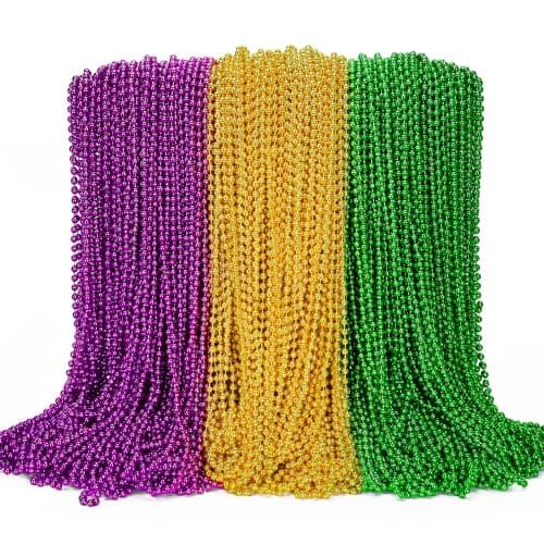 Huskein 120PCS Mardi Gras Beads, 33" Beaded Necklace, Purple Gold Green Mardi Gras Accessories, Party Costume Necklaces Parade Throws Women Men Beads Bulk for Party Event Favors Supplies Decorations