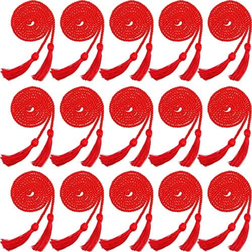 Rcanedny 15 Pieces Graduation Honor Cord Braided Honor Cords with Tassels for Graduation Students (Red)