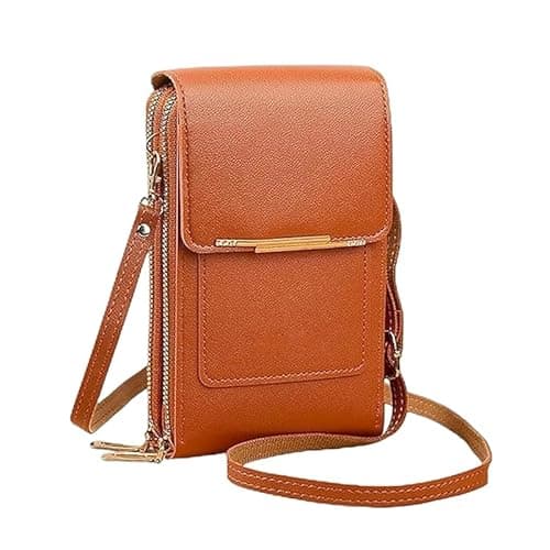 Women's Touch Screen Mobile Phone Messenger Bag, 2026 Anti-Theft Leather Messenger Bag RFID Block Mobile Phone Purse (Brown-1pcs)