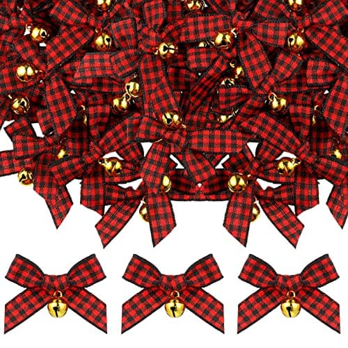 Dingion 50 Pcs Christmas Bow Bell, Red and Black, Polyester