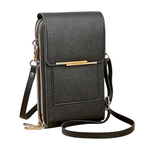 Women's Touch Screen Mobile Phone Messenger Bag, 2026 Anti-Theft Leather Messenger Bag RFID Block Mobile Phone Purse (Black-1pcs)