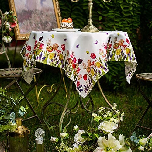 ARTABLE Tulip Floral Print Tablecloth Square Spring Decor 33 x 33 Inch