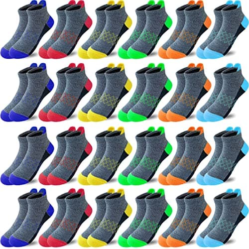 Tsmollyu Boy Socks 24 Pairs Half Cushioned Low Cut Sock Ankle Athletic Sports Sock With Cushioned Sole For Little Big Kids Age 3-14(7-10 Years)