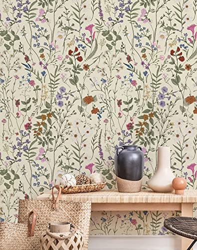 JiffDiff Floral Wallpaper Peel and Stick - Farm Floral Wall Paper Wildwood Self Adhesive Contact Paper for Home Bedroom Cabinets and Kitchen Countertop ThickenStick on Wallpaper 17.3"x118"