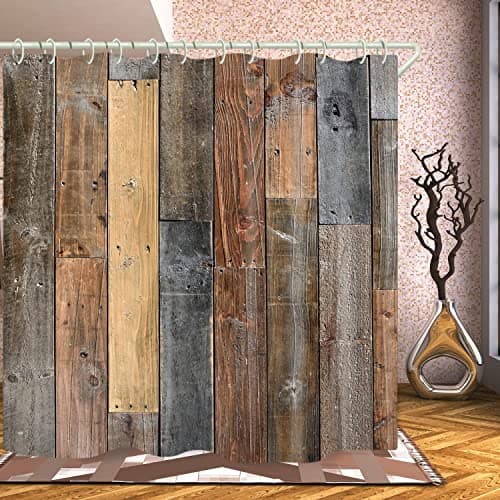 LYFANS Rustic Wood Shower Curtain, Vintage Reclaimed Plank Print, 72x72 in