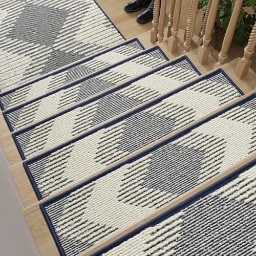 PADOOR 1PC Stair-Treads Non Slip, 3D Peel and Stick Stair Treads for Wooden Steps Indoor, Stair-Carpet Treads Washable Reusable Adhesive Stair-Runner Rugs for Kids and Dogs 8"x30" Blue