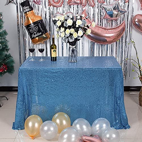 JYFLZQ Baby Blue Sequin Tablecloth Glitter Table Cover 60''x102'' Rectangle