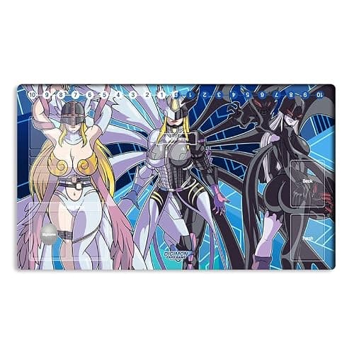 New Mlikemat Playmat Digimon DTCG Mat Angewomon Mastemon Ladydevimon TCG CCG OCG Trading Card Game Mat with Zones + Free Bag (ZD002-236-SM)