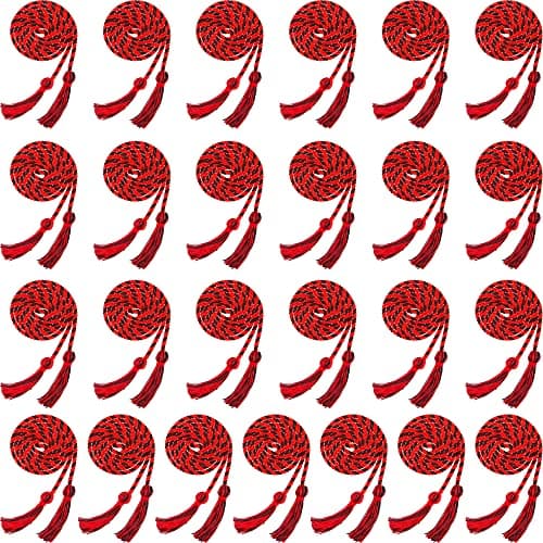 Haconba 25 Pieces Graduation Honor Cord Rayon Braided Honor Cords with Tassel for Graduation Students Bachelor Master Doctoral Gown Grad Decor (Red with Black)