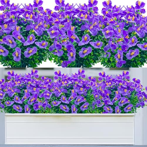 DRT DERUITAI Artificial Plastic Flowers for Outdoors,8 Bundles Outside Fake Flowers UV Resistant Flower Faux Plants for Outdoor Home Garden Yard Décor(Purple)