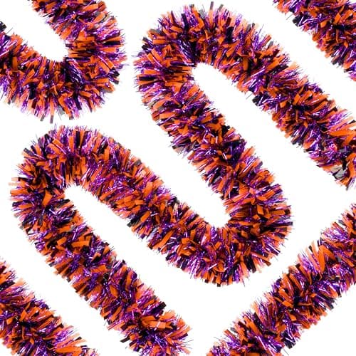 66 Ft Halloween Tinsel Garland, Orange Purple Black Glitter Tinsel Garlands Metallic Twist Hanging Streamers Decoration for Halloween Party Home Indoor Outdoor Decor Supply