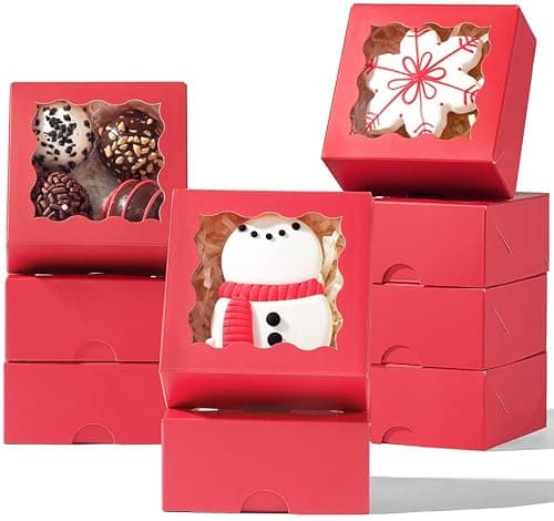 SLShePack 3.2x3.2x1.5 Inches 100PCS Chocolate Truffle Boxes Mini Bakery Boxes with Window for Cookies,Soap,Donut, Macaron,Brownie(Red)
