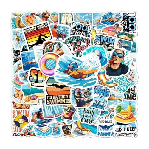 108 PCS Swimming Stickers, Waterproof Vinyl Swim Stickers Pack for Water Bottles, Laptop, Scrapbook, Helmet, Cell Phone, Luggage, Swim Team Gift