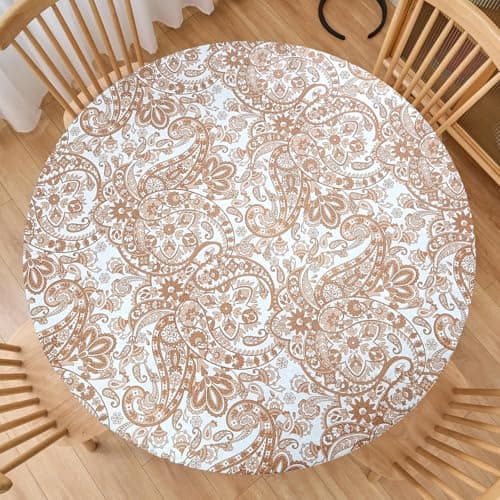 LIBERECOO Luxury Paisley Round Vinyl Tablecloth with Flannel Backing - Waterproof, Oilproof, Wipeable Dining Table Cover for Indoor/Outdoor Use - 40-44" Diameter