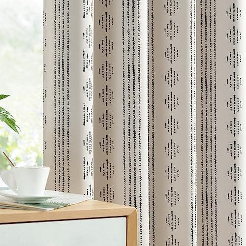 Vangao Boho 100% Blackout Curtains 63 Inch Length for Bedroom Living Room Geometric Print Room Darkening Thermal Insulated Grommet Top Window Drapes 2 Panels Black on Beige